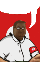 a cartoon of a man wearing glasses and a red and white shirt