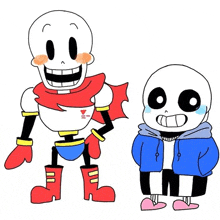 papyrus and sans are standing next to each other in a cartoon style .