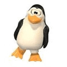 a cartoon penguin is standing on a white background .