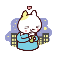 a cartoon cat is holding a cup with a heart above its head