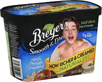 a container of breyers smooth & creamy vanilla chocolate strawberry