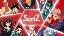 a group of anime characters with the word scriz in the center