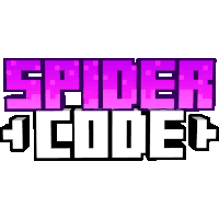 a logo for spider code with purple and white letters