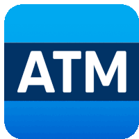 a blue square with the word atm in white