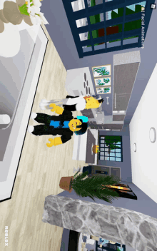 a screenshot of a video game called roblox shows a man and a woman in a kitchen