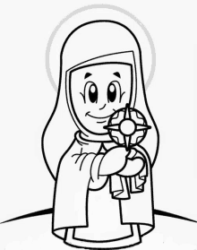 a black and white drawing of a woman holding a compass in her hands