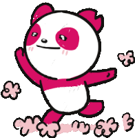 a cartoon drawing of a pink and white panda