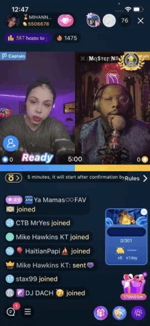 a screenshot of a live stream with ready at the top of the screen