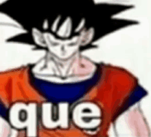 a close up of a cartoon character with the word que written on his chest .