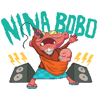 a cartoon of a man holding a baby singing into a microphone with the words nina bobo below him