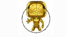 a gold funko pop of spider-man is surrounded by spanish text .