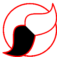 a red circle with a black feather in the middle