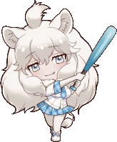 a drawing of a girl with white hair holding a baseball bat