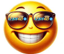 a smiley face wearing sunglasses with the words last40 on it