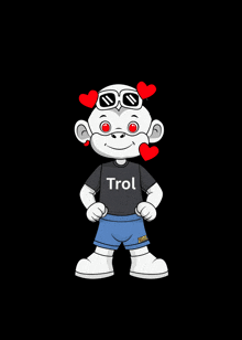 a cartoon monkey wearing sunglasses and a trol shirt