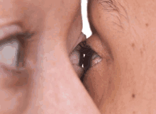 a close up of a man and woman 's eyes