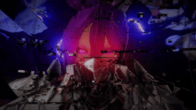 a blurry image of a person with a purple eye