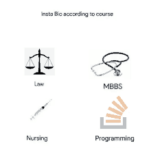 a poster showing a scale of justice a syringe and a stethoscope with the words insta bio according to course