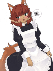 a drawing of a fox wearing a maid costume