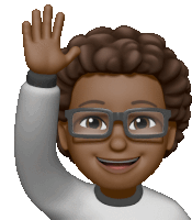 a cartoon character with curly hair and glasses is waving