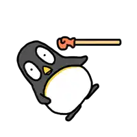 a cartoon penguin is holding a stick with the number 3 on it .