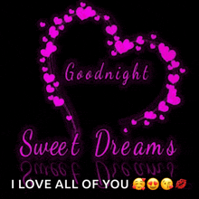 a goodnight message with a heart made of pink hearts and the words sweet dreams i love all of you .