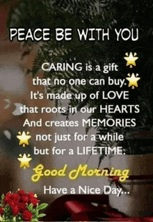 a quote that says peace be with you and caring is a gift that no one can buy