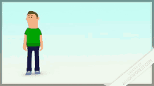 a cartoon man in a green shirt is standing in front of a blue background