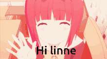 a picture of a girl with red hair and the words hi linne on the bottom