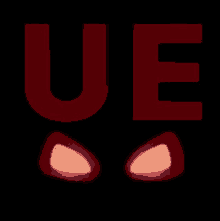 a close up of a red letter ue with red eyes .