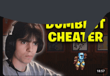 a young man wearing headphones is playing a video game titled duidi cheater