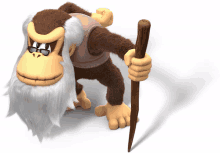 a cartoon monkey with glasses and a beard holding a cane