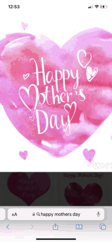 a phone screen shows a happy mother 's day message