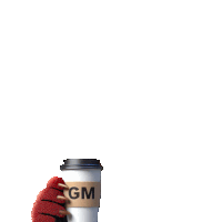 a hand is holding a cup of coffee with gm written on it