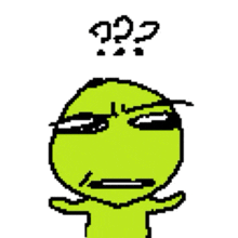 a pixel art drawing of a frog with a question mark above it