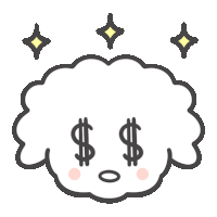 a cartoon drawing of a cloud with a dollar sign in its eyes