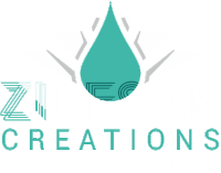 a logo for zi creations has a drop of water in the center