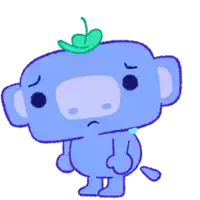 a blue cartoon character with a cherry on its head