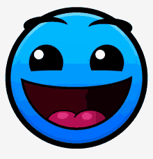 a blue and black smiley face with a big smile