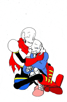 a drawing of two skeletons hugging one another