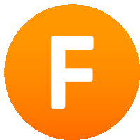 an orange circle with a white letter f inside