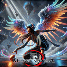 a poster of a woman with wings and the words museumbola on the bottom