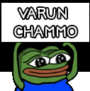 a frog is holding up a sign that says varun chammo .