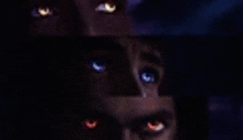 a close up of a person 's face with glowing eyes .