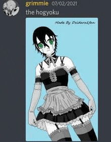 a black and white drawing of a person dressed as a maid .