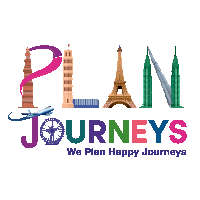 a colorful logo for plan journeys shows various buildings