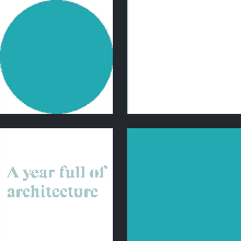 a year full of architecture with a blue circle in the center