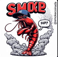 a cartoon of a shrimp wearing a ny yankees hat