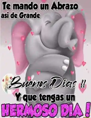 a cartoon elephant with pink wings is giving a hug and says `` te mando un abrazo '' .