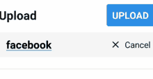 a blue button that says upload next to the word facebook